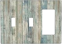 Vista 357 de Placa de pared dúplex de receptáculo de dispositivo de 1 gang de madera envejecida blanca gris con veta de tablón, cubierta de enchufe eléctrico