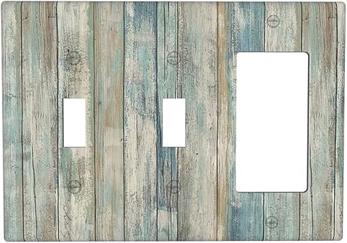 Miniatura 357 de Placa de pared dúplex de receptáculo de dispositivo de 1 gang de madera envejecida blanca gris con veta de tablón, cubierta de enchufe eléctrico de