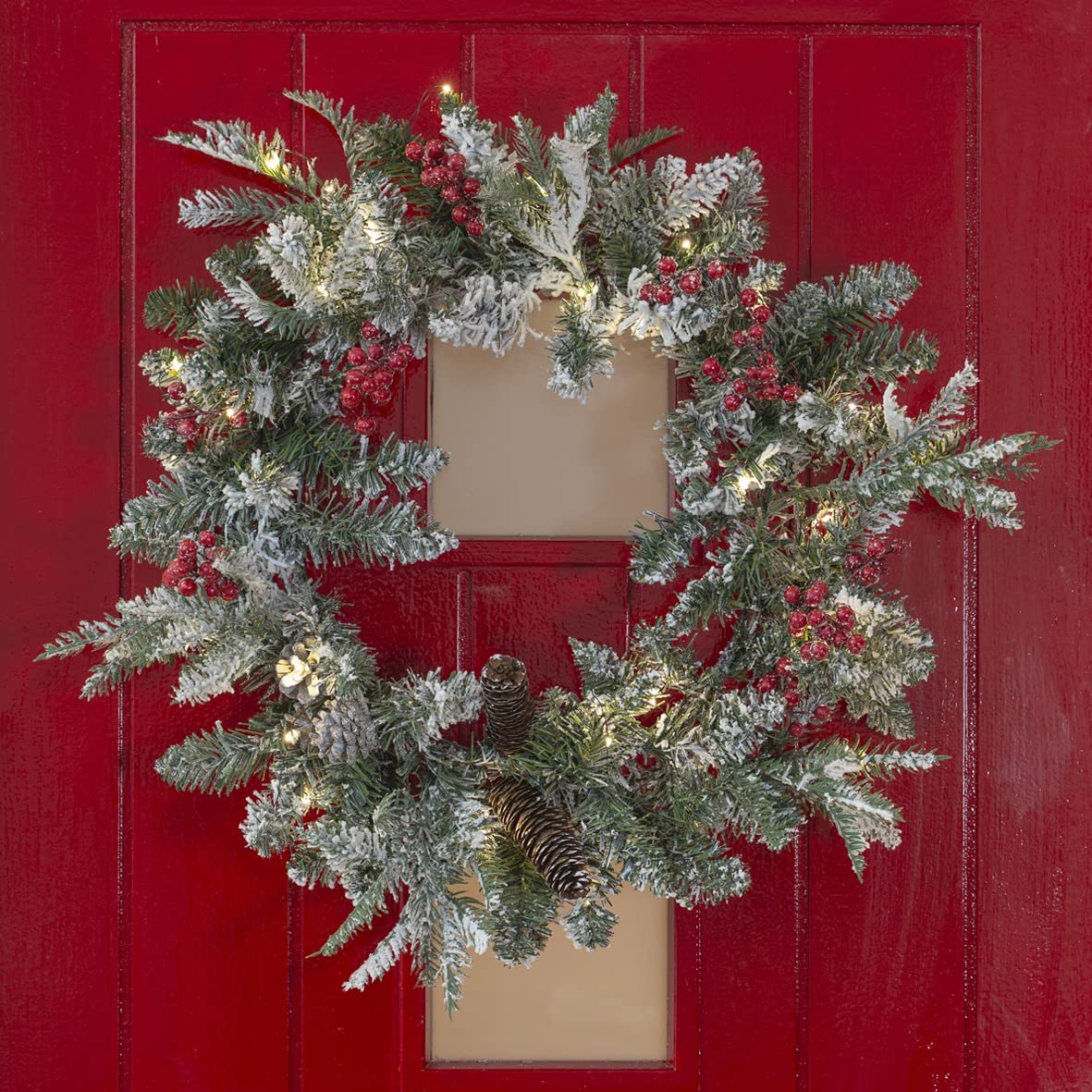 The Christmas Workshop Premium 60Cm Pre-Lit Christmas Wreath / Indoor Or Outdoor Use / 35 Warm White Led Lights from B&Q