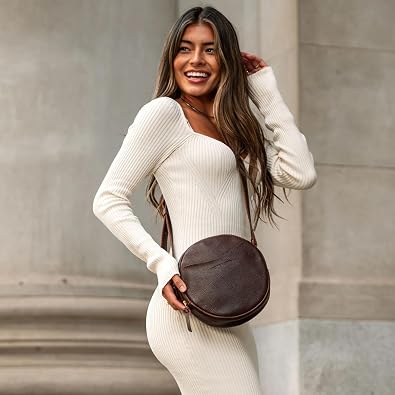 Portland Leather Goods Circle Crossbody Bag for Women - Full-Grain Leather