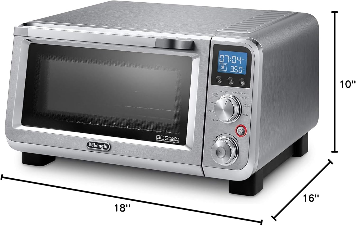 De'Longhi Small Convection Toaster Oven For Countertop With internal light And 9 Preset Functions Including Pizza, Cookies, Roast, Broil, Bake, Easy to Use, 14L, Stainless Steel, 1800W, EO141150M