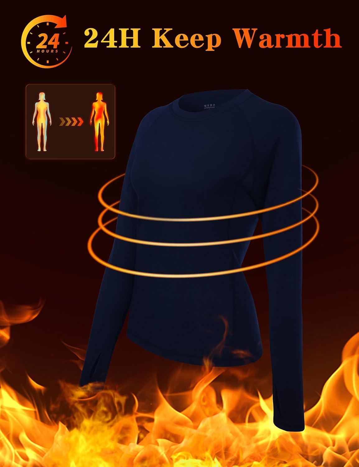 Roadbox Women Thermal Shirts, Warm Long Sleeve Fleece Lined Underwear Tops, Winter Ski Workout Base Layer for Cold Weather - Image 3