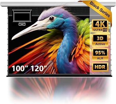 Projector Screen ALR, 120 inch Motorized Drop Down, 95% Ambient Ceiling Light Rejecting, 4K UHD, Pull Down with Remote, Ultra Short Throw Projection, Wall Mount, Home Theater A