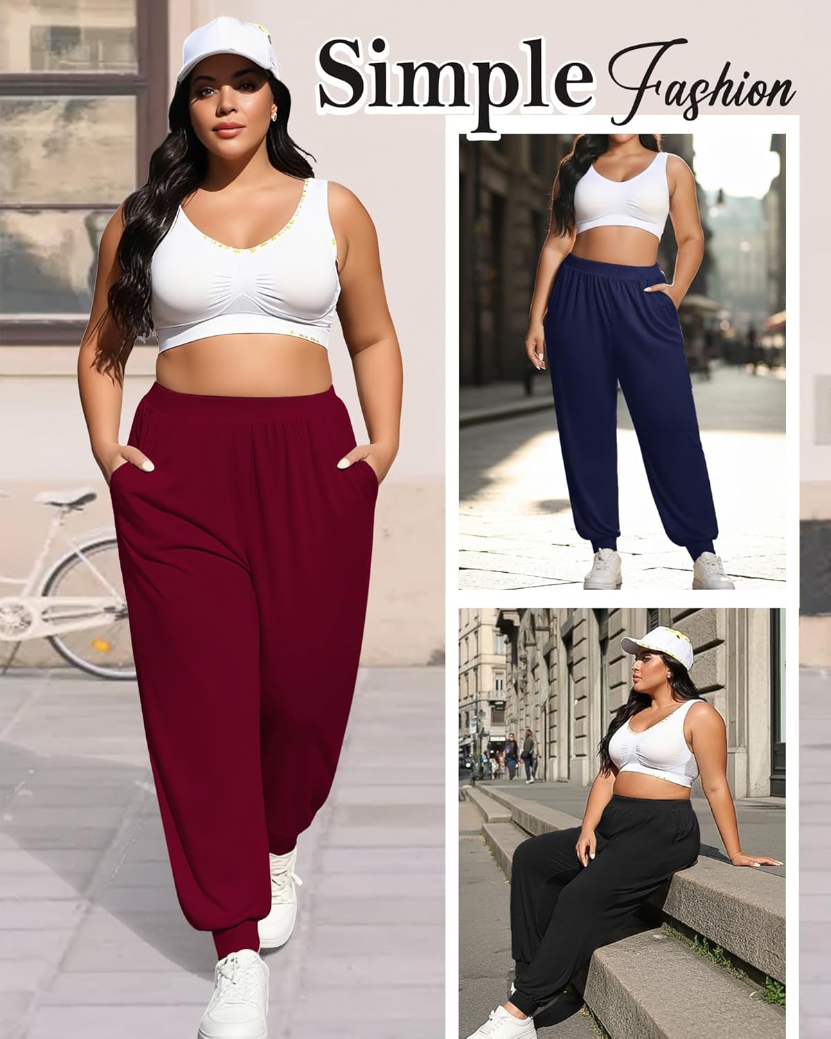 3 Pack Women's Plus Size Yoga Joggers Lounge High Waisted Pants Comfy Loose Workout Sweatpants with Pockets - Image 2