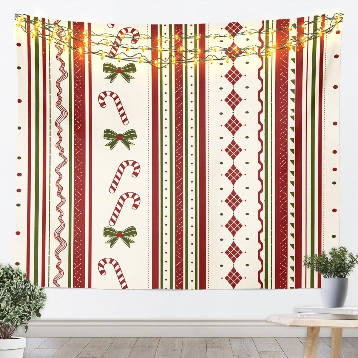 Feelyou Colorful lights Tapestry Christmas Wall Art Snowflake Wall Hanging Blanket for Living Room Bedroom Light Home Decor Medium 59"x59" Black Yellow Blue Red image 4