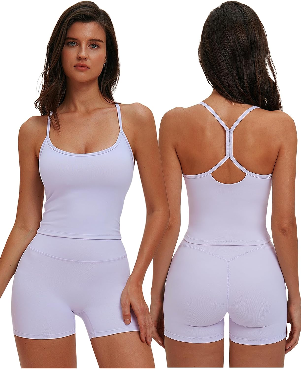 QBGJTD Women Two Piece Workout Sets Racerback Y Back Tank Top and High Waist Booty Lifting Shorts Gym Yoga Active Outfits