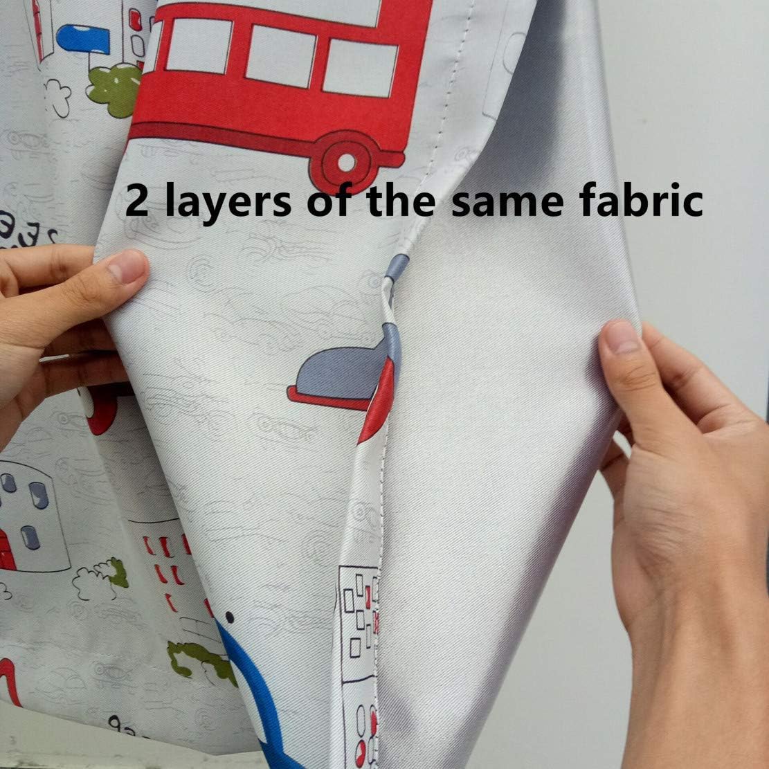 MYRU Absolutely Blackout Curtains for Kids Room,2 Layers Lined Curtains for Boys Girls Room,Set of 2 (Cartoon Car, 2 x 39 x 84 Inch)