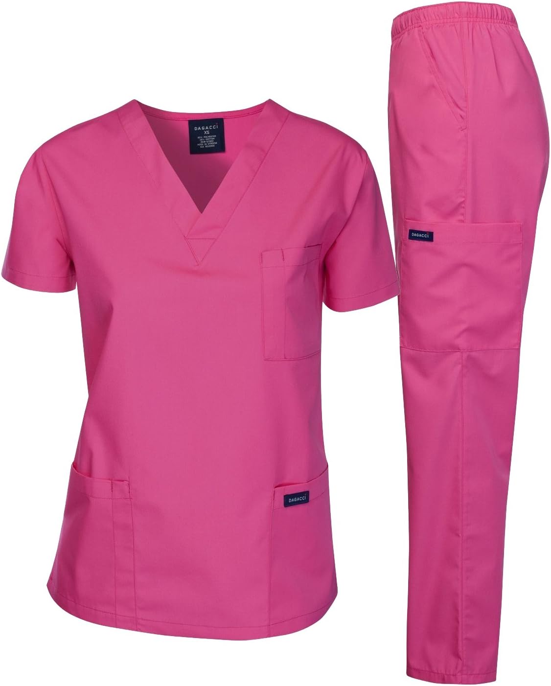 DAGACCI Women's and Men's Medical Scrubs Top and Pants Set, Hot Pink, XL