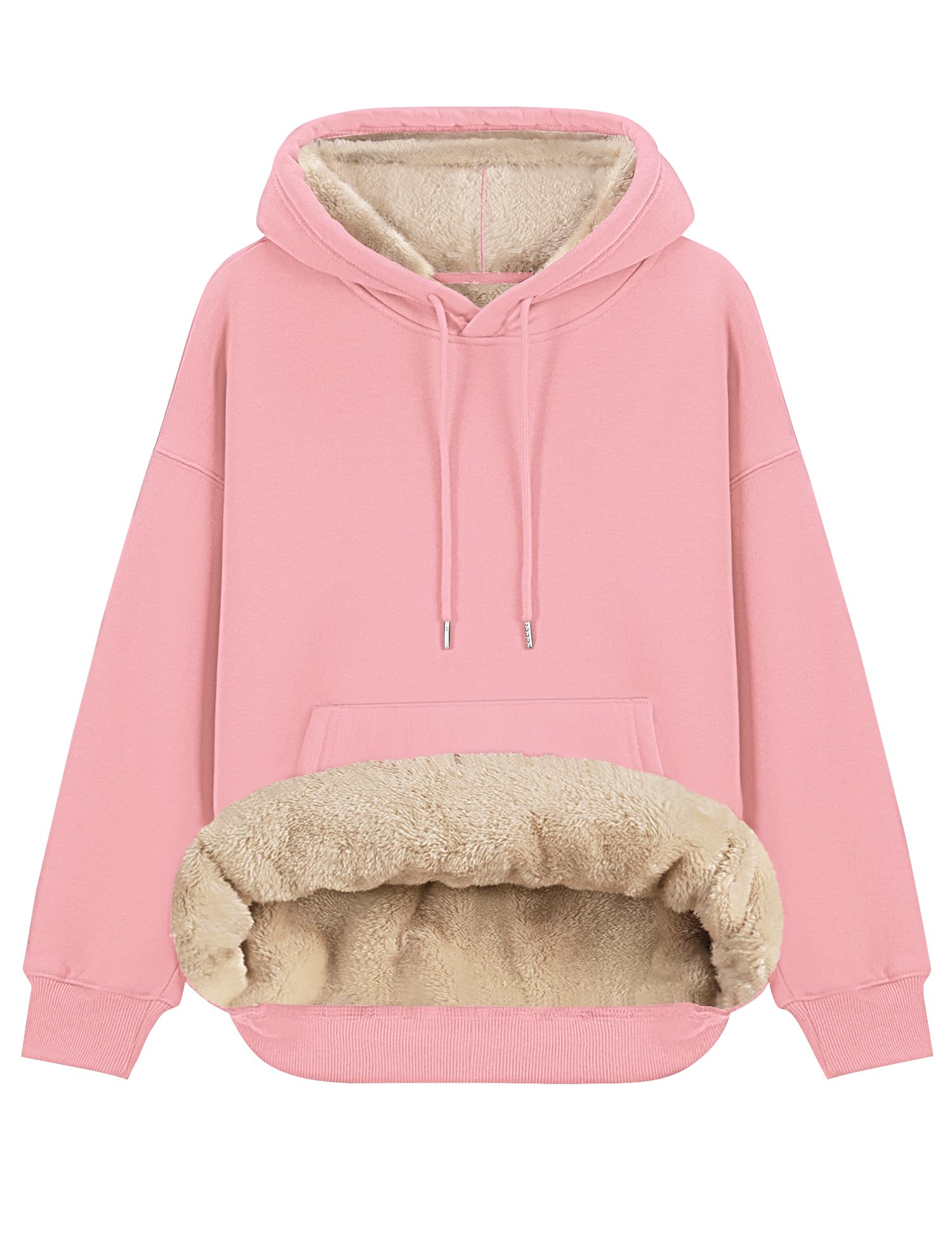LOMON Hoodies for Women Fleece Sherpa Lined Loose Warm Winter Pullover Medium Pink