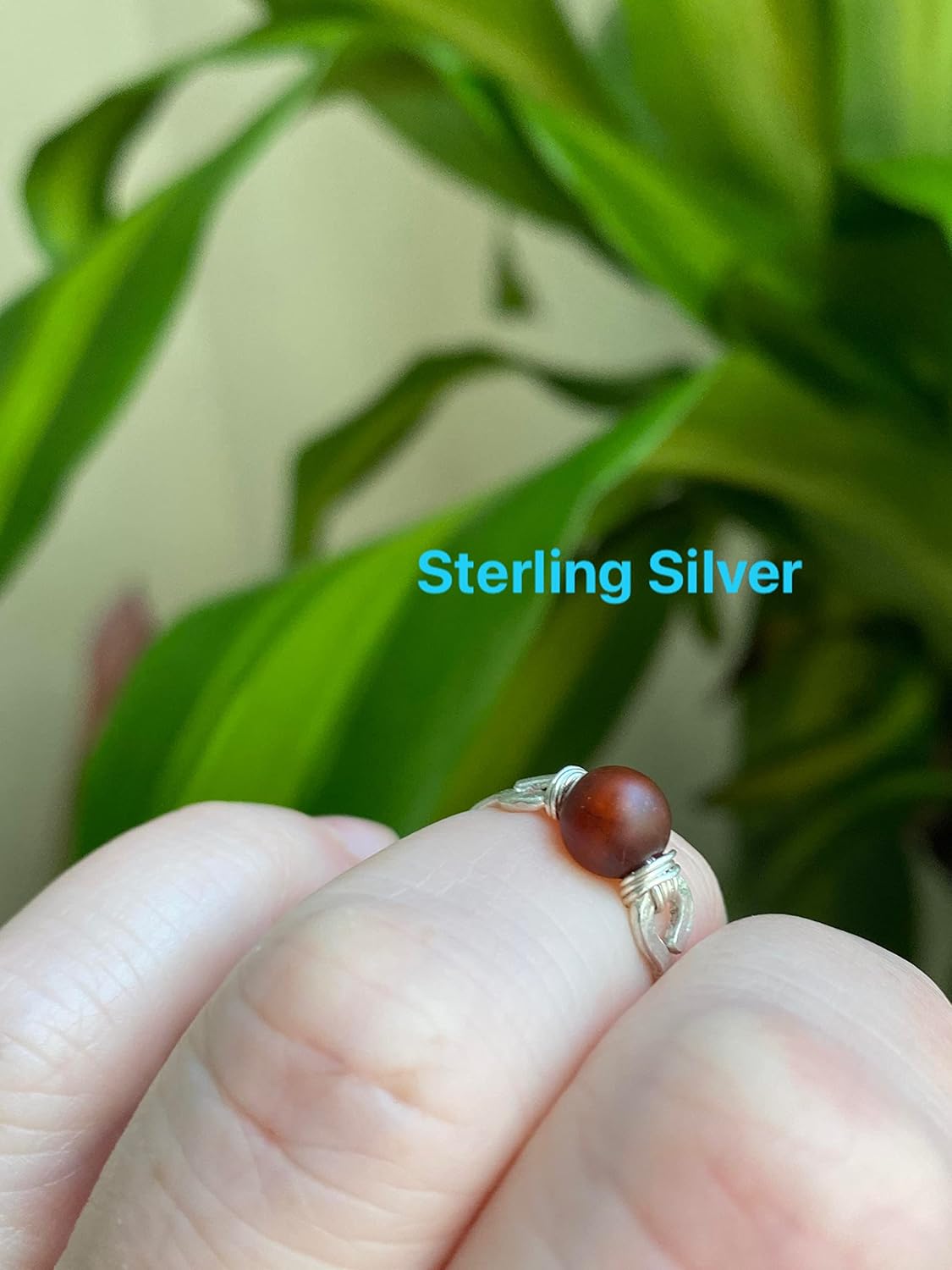 Frosted Sardonyx 6mm Bead Ring in Stainless Steel- Silver-Bronze-Copper- Black Iron-Titanium-Niobium-14K Gold-14K Rose Gold Hand Hammered Ring Sizes 4-16
