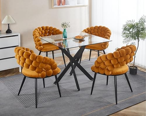 Miniatura 31 de Mesa de comedor redonda de vidrio de 36 pulgadas para 2-4 personas, patas de metal negro resistentes, mesa de cocina redonda de vidrio para