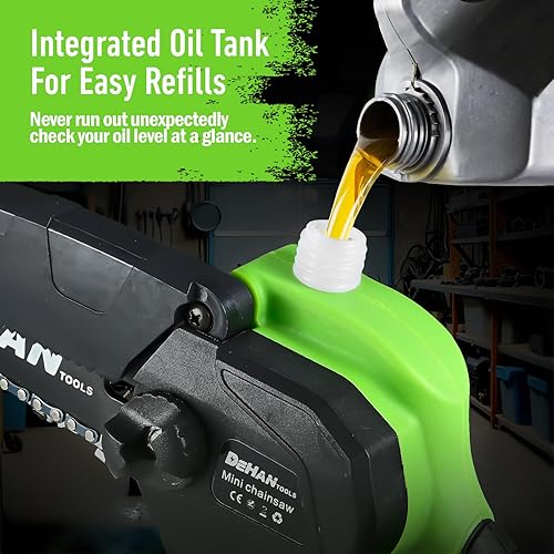 Miniatura 5 de DEHANTOOLS Motosierra Mini de 6 Pulgadas Inalámbrica, Sierra de Cadena Eléctrica Sin Escobillas con 2 Baterías de 2.0Ah y 3 Cadenas, Podadora de