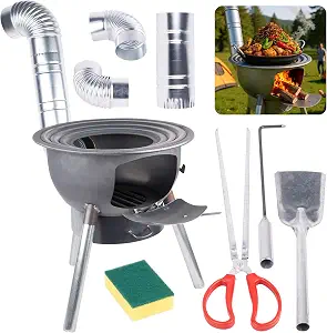 Multi-functional Wood-Burning Stove with Portable Charcoal Grill for Camping and Outdoor Cooking