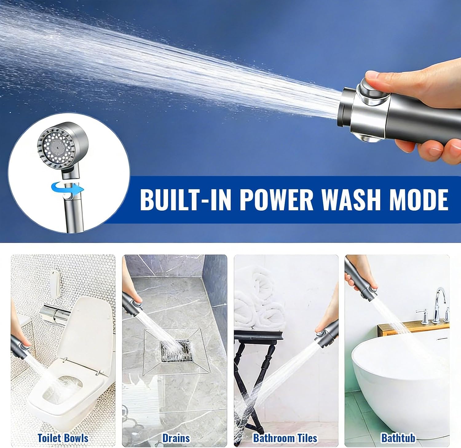 FILTERED HANDHELD Shower Head with 5 Filters, HIGH PRESSURE 4 Spray Modes, Anti-Clog Silicone Nozzles, ON/OFF Pause Switch, Hose & Holder, G1/2 Fit for HARD WATER, Pet Bath image 5