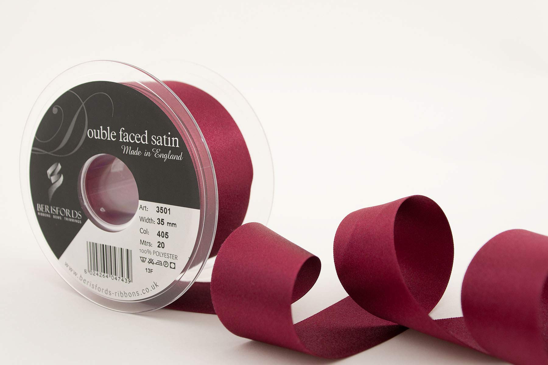 Berisfords Burgundy Double Satin Ribbon, 35 Mm X 20 M