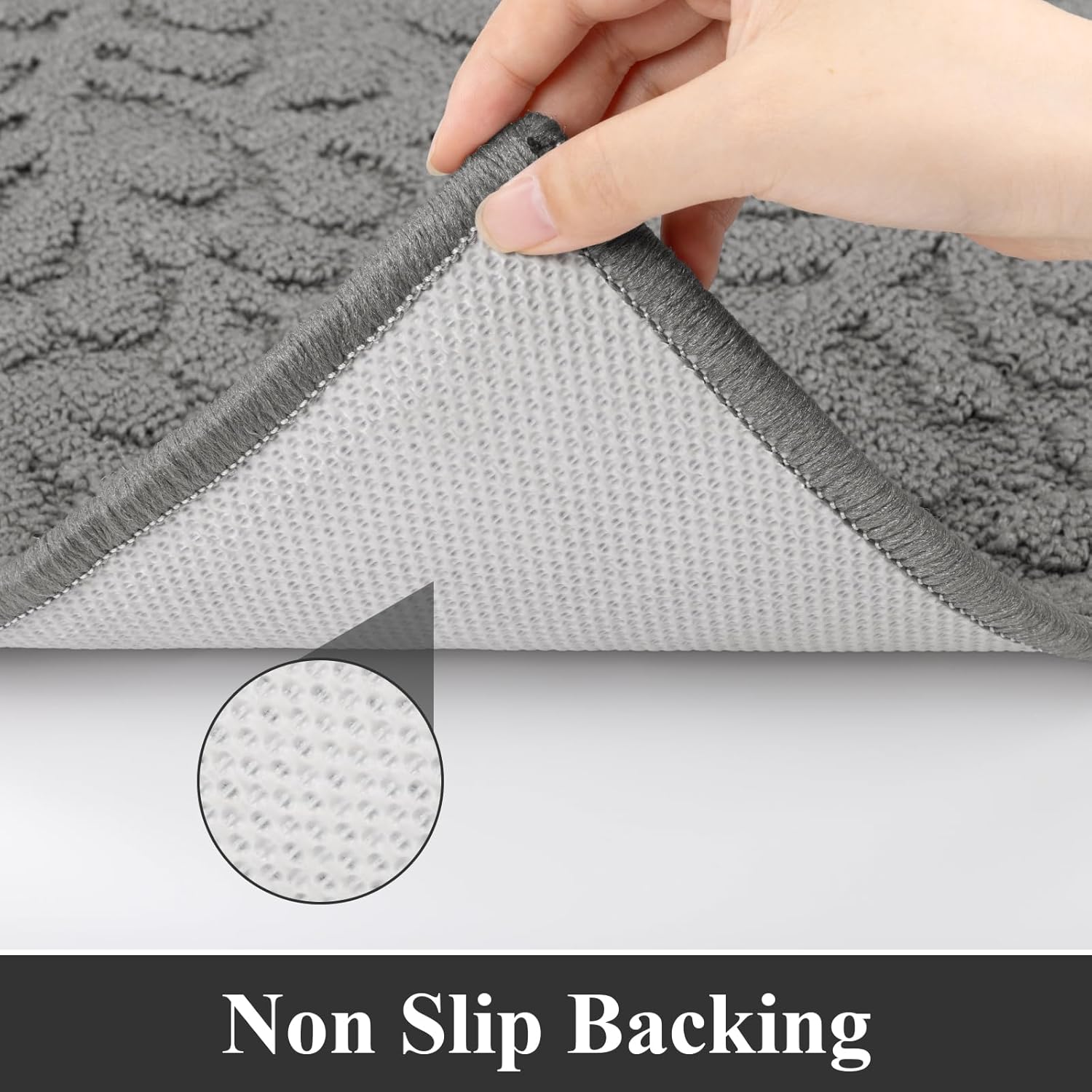 SHACOS Kitchen Rugs Sets of 3 Non Slip Washable Polypropylene Low Pile Absorbent Resist Dirt Kitchen Floor Mat 3 Piece for Entryway, Hallway, Front of Sink (17"x30"+17"x47"+17"x59", Leaves Grey)