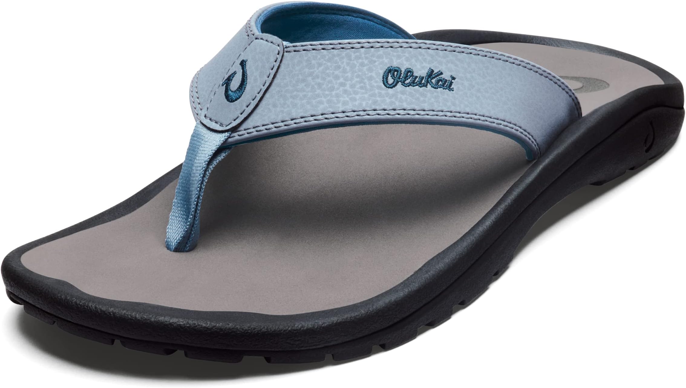 OLUKAI Ohana Men's Beach Sandals, Water Resistant Flip Flops, Arch Support & Comfort Fit, Lightweight & Durable, Enhanced Grip & Traction, Sea Ice/Charcoal, 8