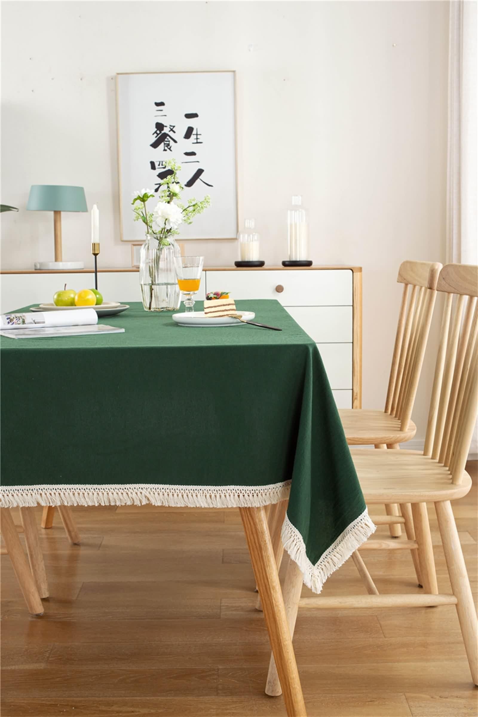 Tovaglia Cucina Cotone, Tovaglia Compleanno Verde Tinta Unita con Nappa Copritavolo 140X200CM per Festa Matrimonio
