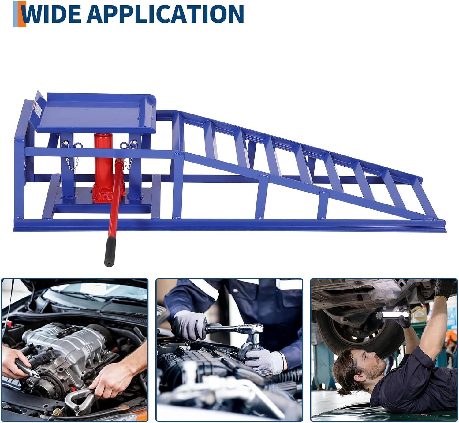 2-Pack Heavy Duty 5 Ton (11000 LBS) Hydraulic Car Ramps, High Lift 13.3" Truck Ramps with Safety Lock Pins, Auto Lift for Oil Change, Home Garage & Vehicle Repair, Blue
