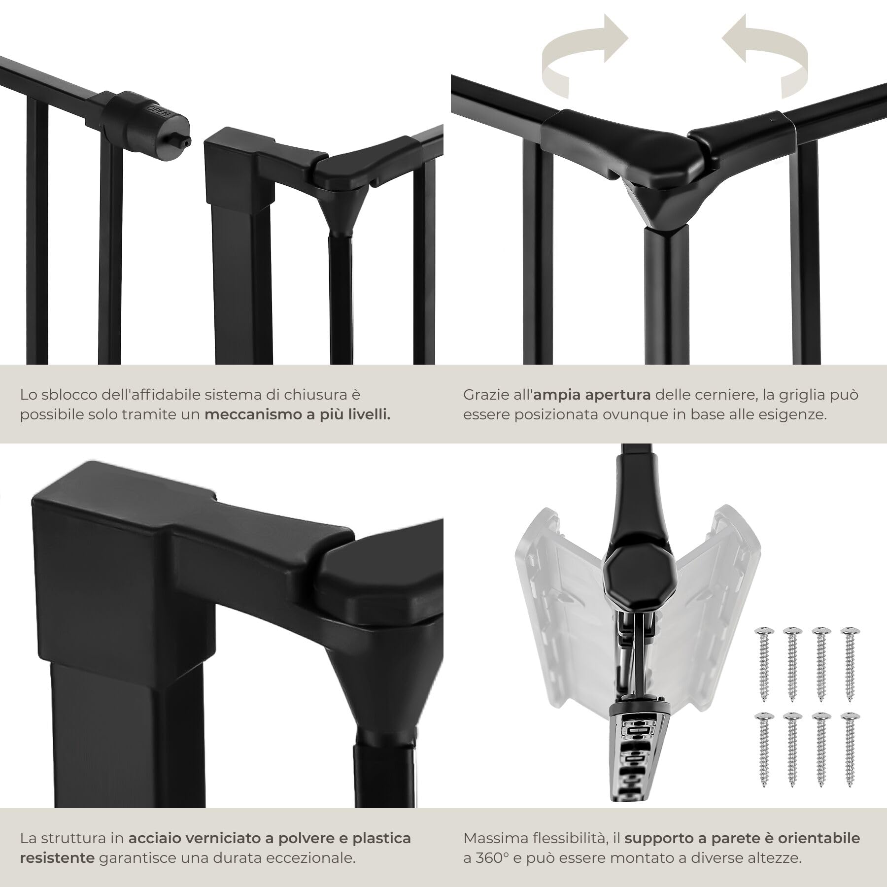 tectake®, Barriera Protettiva per Camino per Bambini, 290 cm, Sistema di Chiusura a Livelli, Costruzione Robusta in Acciaio, Modulare e Flessibile, Cancelletto per Scale e Corridoi