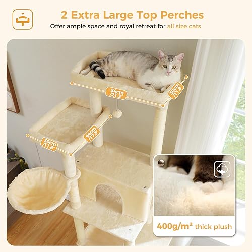 Miniatura 4 de PAWZ Road Árbol grande para gatos, torre para gatos de 73 pulgadas de alto con 1 percha acolchada grande, 2 hamacas espaciosas, 8 postes rascadores
