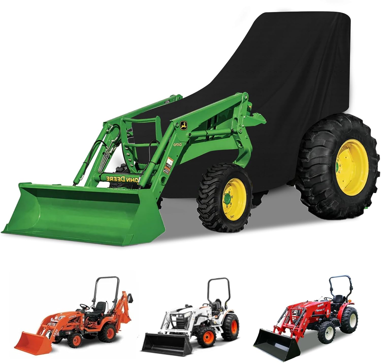Heavy Duty Outdoor Tractor Cover for Compact Utility Tractors,600D Waterproof for Kubota,John Deere,2320, 2520, 2720, 3120, 3320, 3520, 3720, 3203 and 4105 Series ,107" L x 60" H,Black