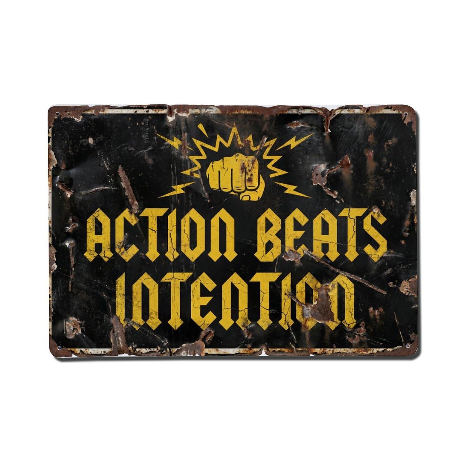 Action Beats Intention Fitness Retro Motivational Slogans Vintage Metal Tin Sign Wall Decor for Cafe, Club, Garden Metal Poster 8x12Inch