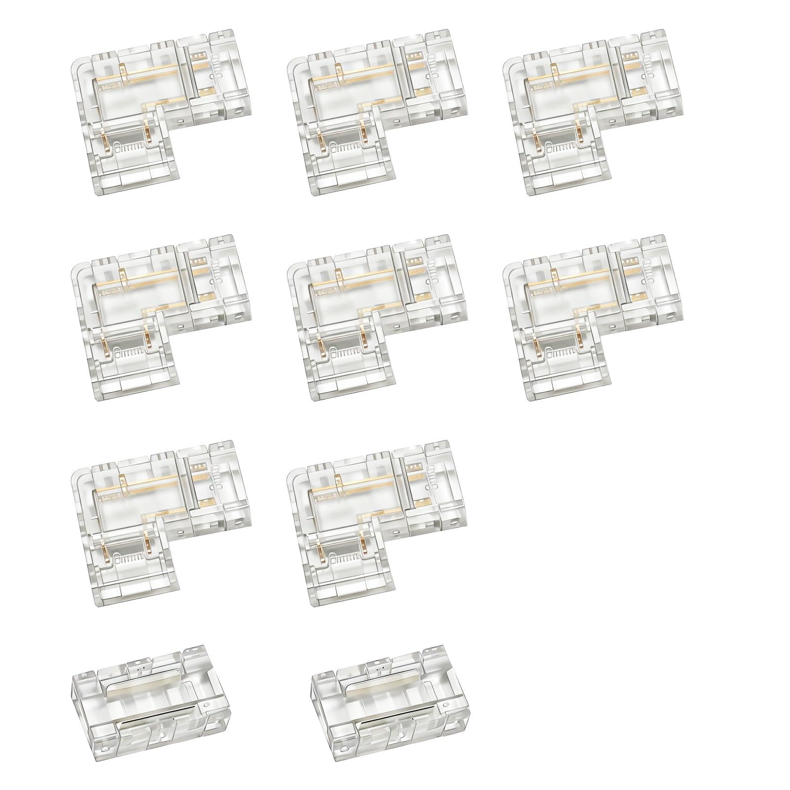 Gripiti COB LED Strip Light Connectors for 8mm Width 2 Pin 10 Pcs, COB LED Strip Include Connectors Set 8 L Shape Corner and 2 Straight Center Connectors Solderless Led Connectors for Tape Light
