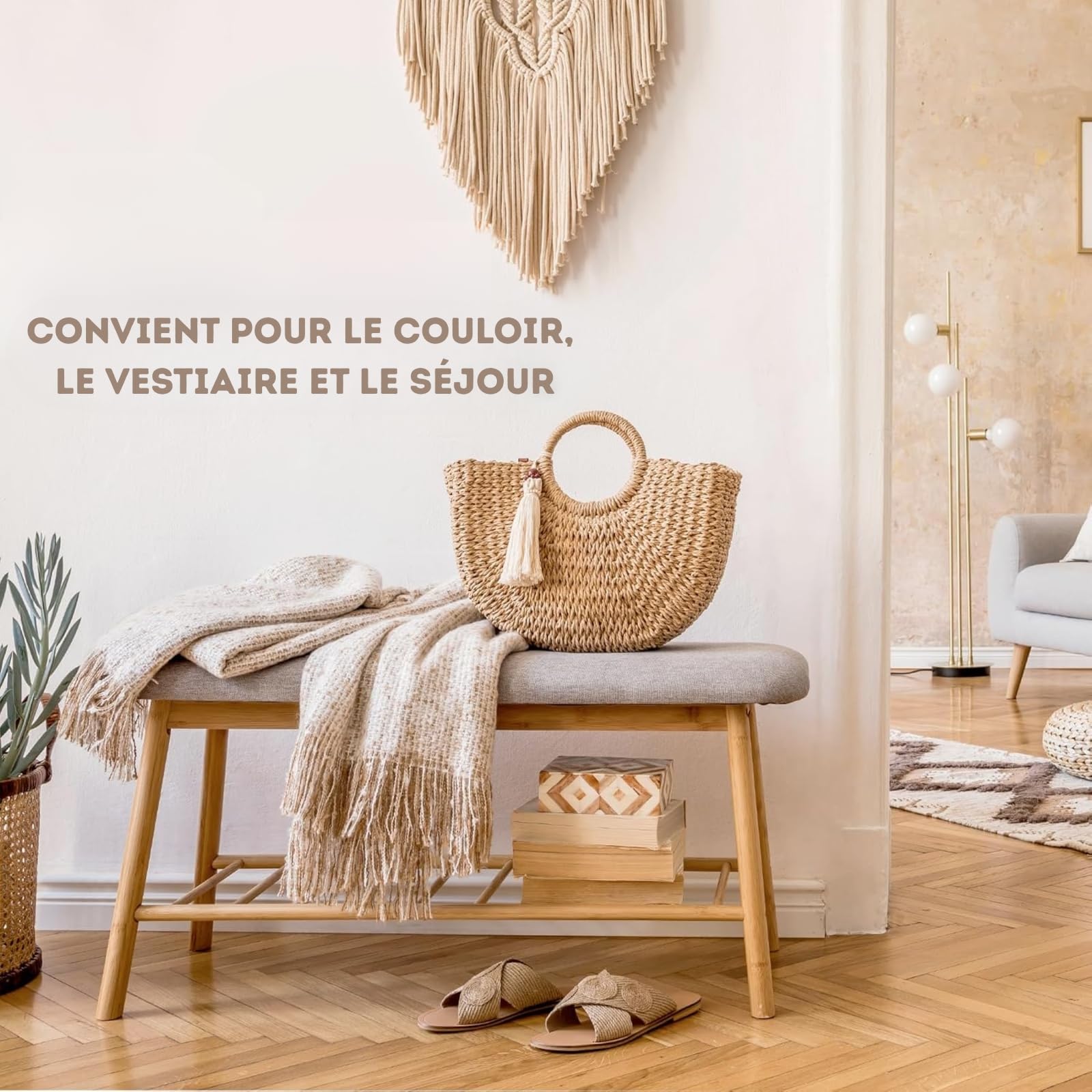 KARAT Banc à Chaussures en Bambou - Chaise en Bambou pour l'entrée - Range-Chaussures du Salon vestiaire Couloir - Chausser ou déchausser avec aisance - 25,7 P x 70 L x 54,5 H cm, Montana
