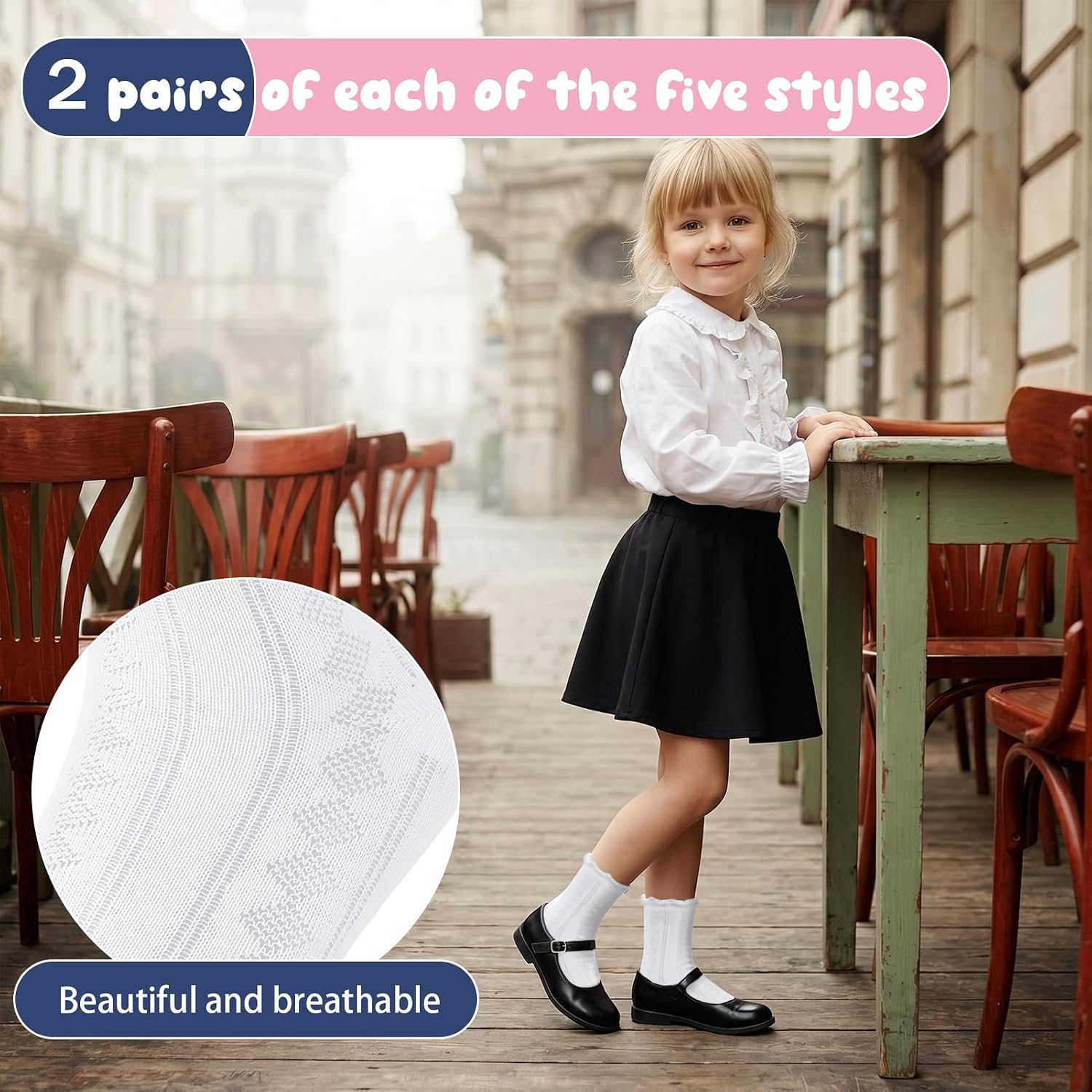 10 Pairs Girls Ruffle Socks Mesh Thin White Socks Frilly Cotton Crew Sock for Kids 3-6 Years School Uniform Dress