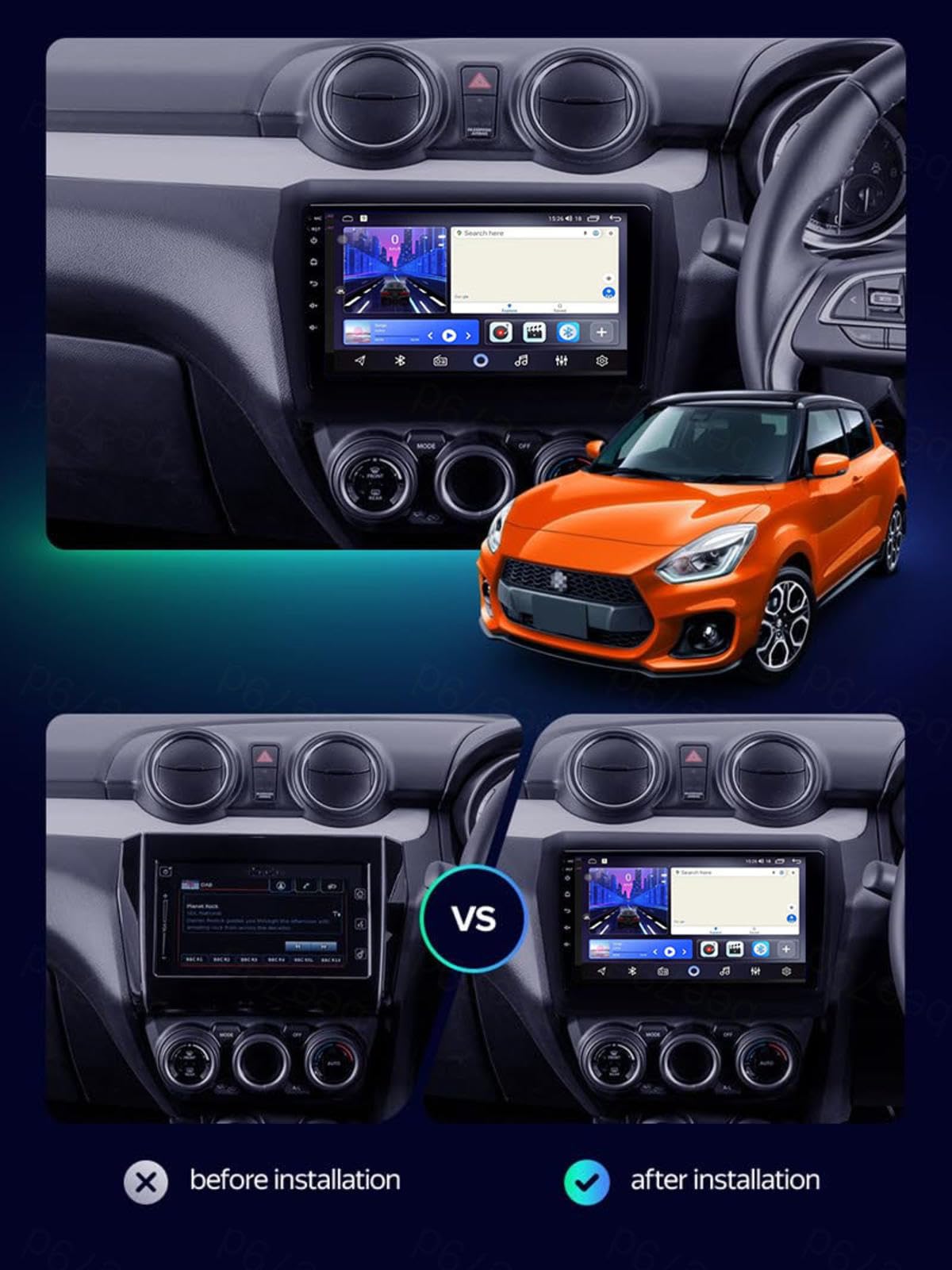 Android 15 Car Stereo 9" Samochód Dla Suzuki Swift 2017-2019,M104
