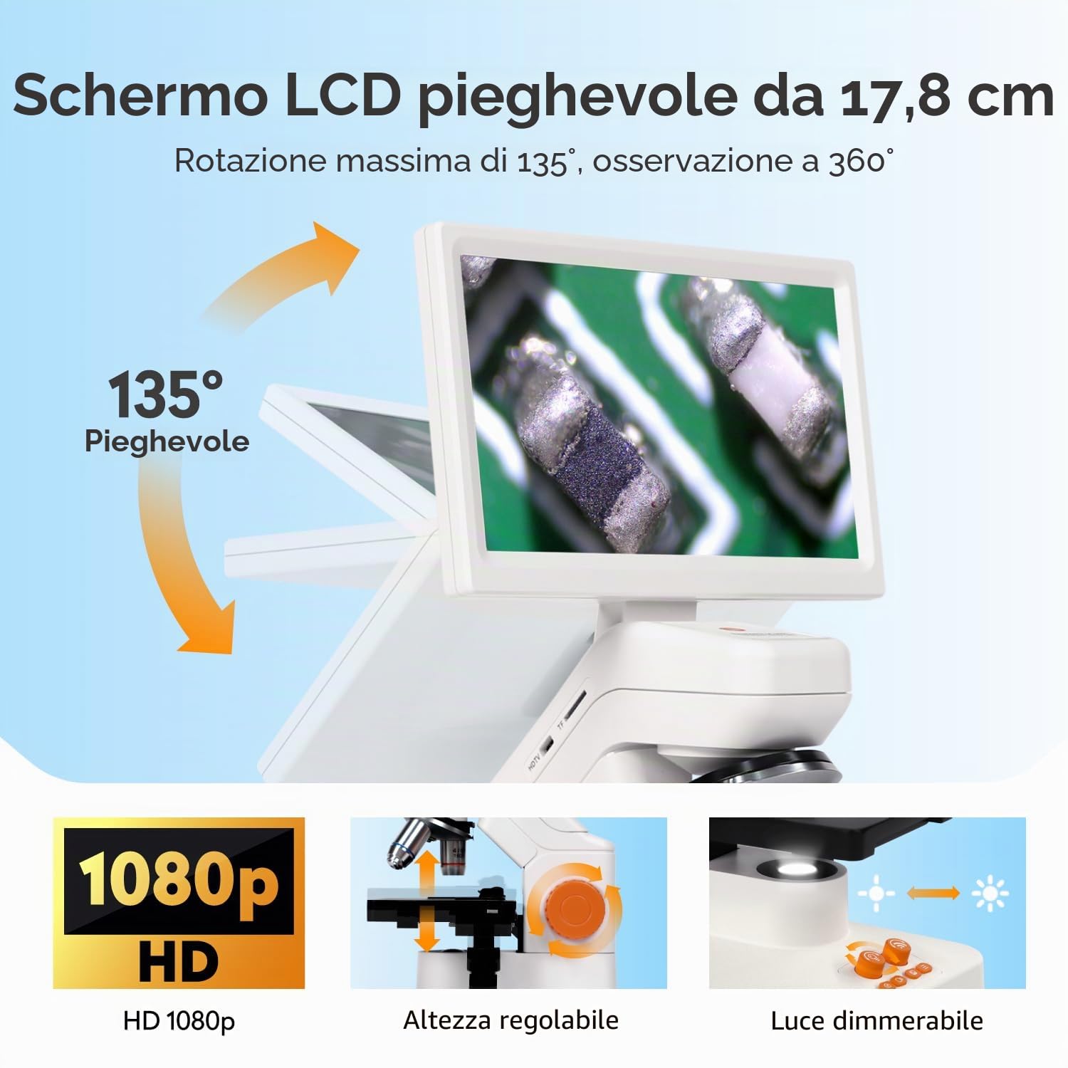 Microscopio per bambini adulti, MatataStudio MT3-4 1200 microscopio biologico professionale con schermo da 7" 1080P, calibro a corsoio portatile da 5 MP, microscopio digitale USB, per laboratorio