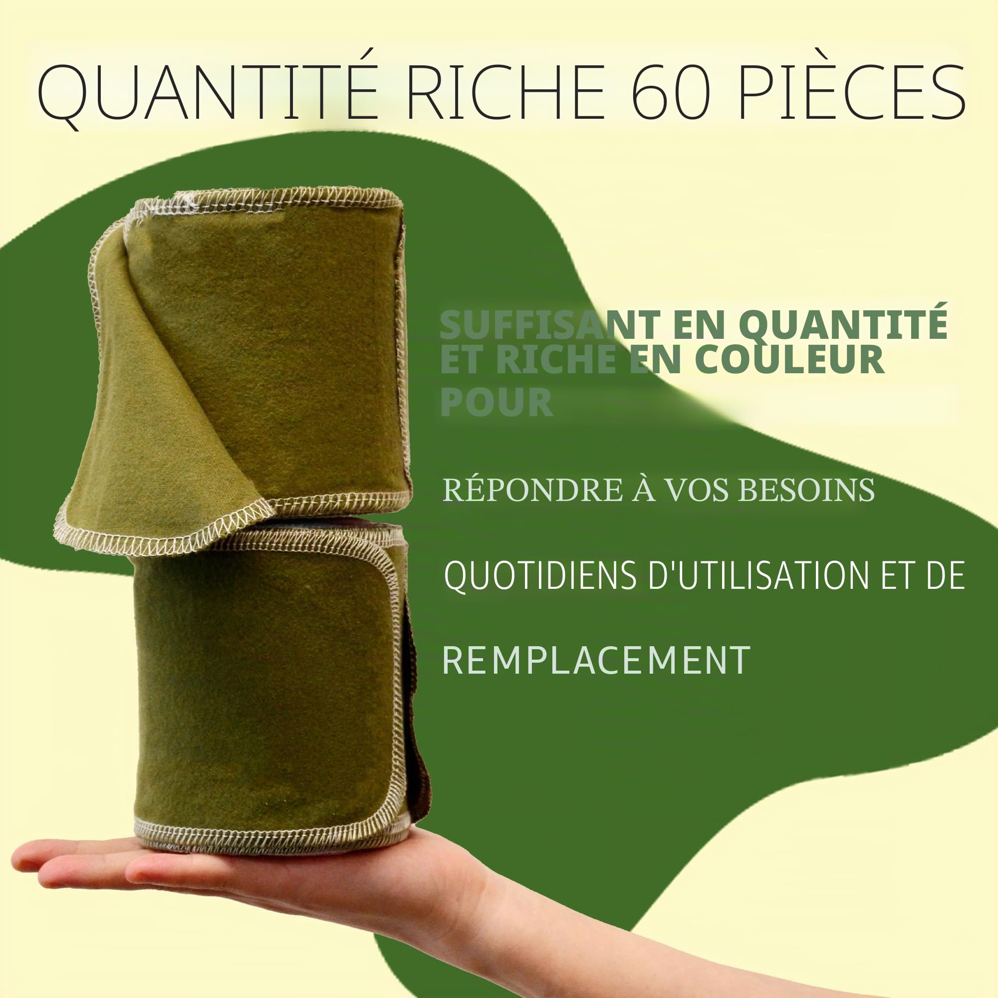 Lot de 60 rouleaux de papier toilette réutilisables et lavables pour bidet absorbants - Serviettes rerollables sans papier pour camping-car, sans gaspillage