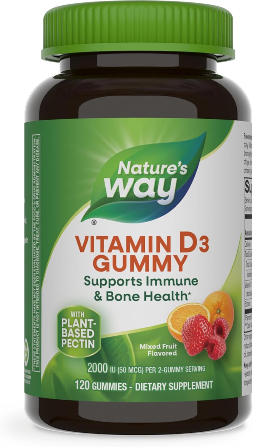 Nature’s Way Vitamin D3 Gummies, Supports Immune and Bone Health*, 2000 IU (50 mcg) per 2-gummy Serving, Mixed Fruit Flavored, 120 Gummies Nature’s Way Vitamin D3 Gummies, Supports Immune and Bone Health*, 2000 IU (50 mcg) per 2-gummy Serving, Mixed Fruit Flavored, 120 Gummies