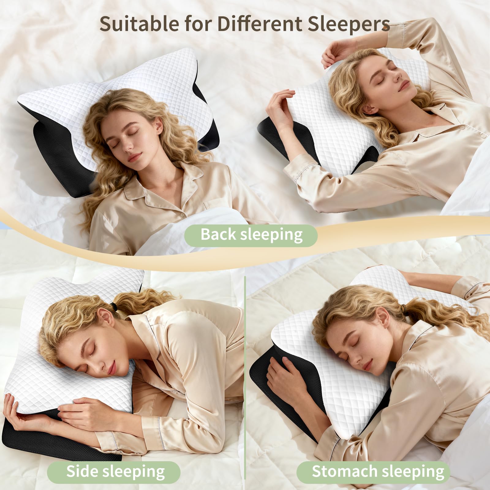 Cuscino per dolori al collo, cuscino ortopedico in memory foam, cuscino ergonomico per chi dorme sul fianco, cuscino cervicale per dorme laterale, schiena e addome, 61,7 x 37 x 13/13,6 cm