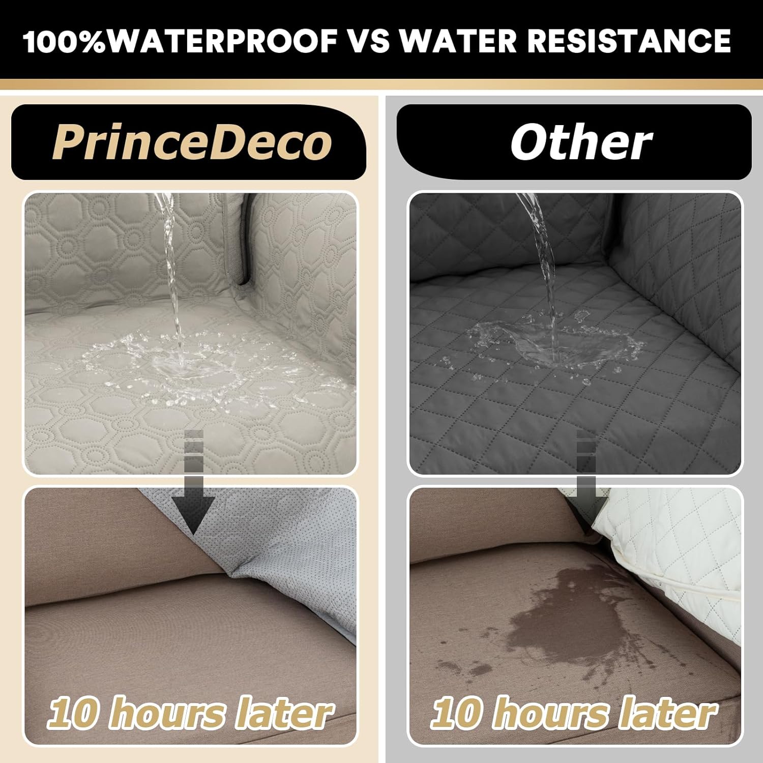 PrinceDeco 100% Waterproof Sofa Covers Couch Cover Sofa Cover for Dogs Couch Protector Triple Non-Slip Sofa Slipcover for 3 Cushion Couch Furniture Protector Pet Dog Friendly (Sofa 68'',French Oak) - Image 6