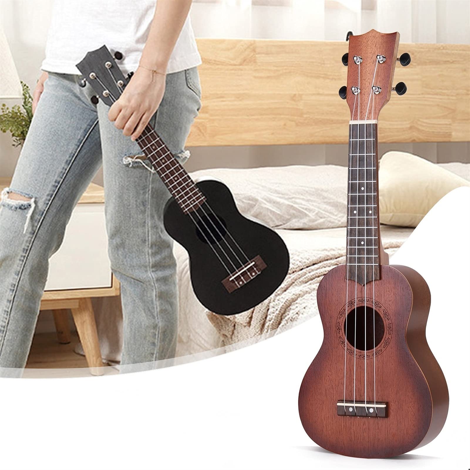 21-calowy Drewniany Ukulele 4 String Przenośny Instrument Gitary Dla Dzieci Dla Dzieci Wybierają Instrumenty Strunowe Mini Gitary Ukulele Tenoro (Color : Shabili wood)