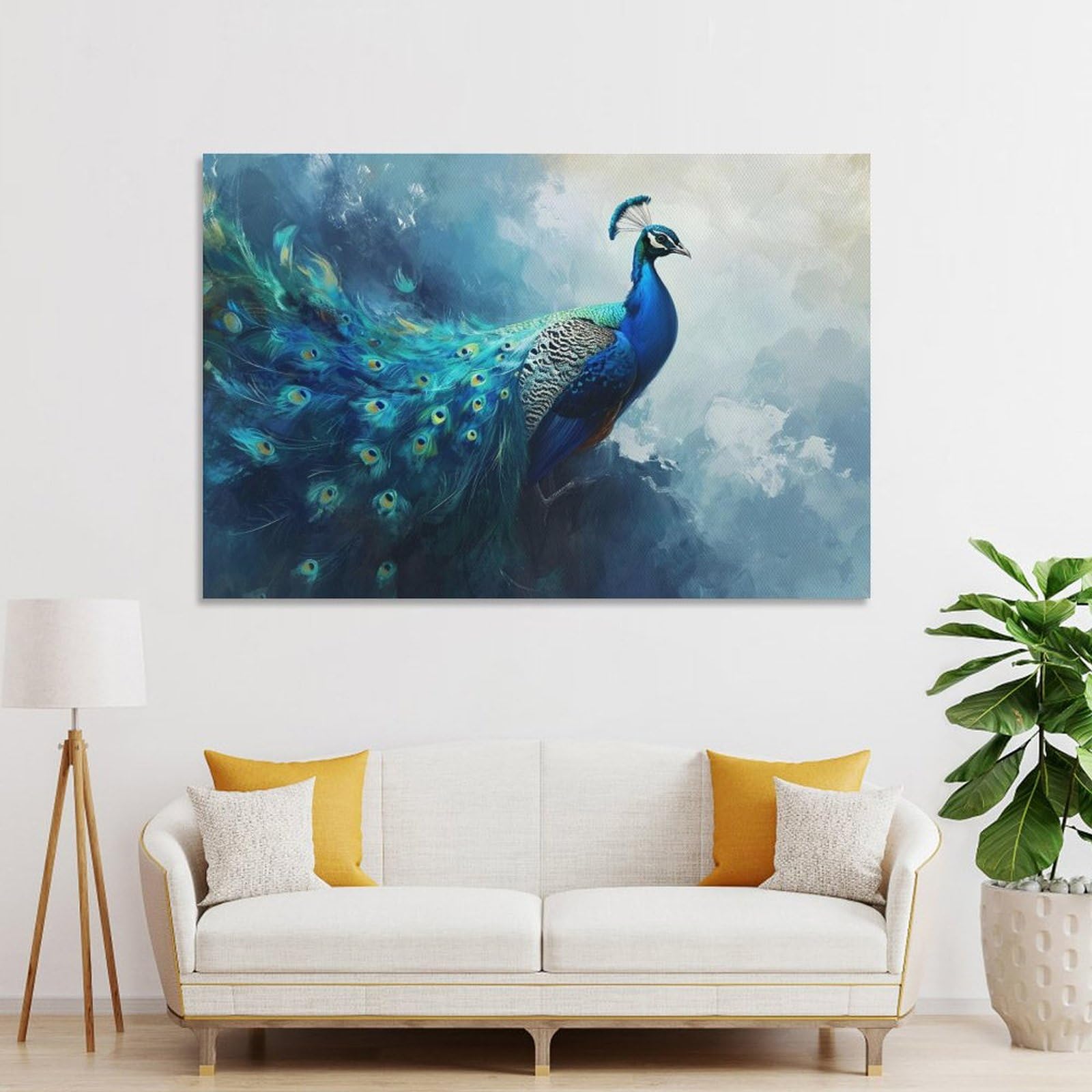 Amazon.co.jp: 絵画 青い羽の孔雀インテリア 絵画 動物イラストアート