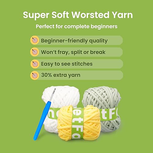 Miniatura 5 de Kit de ganchillo para principiantes, kit de iniciación para aprender a ganchillo, con hilo suave fácil, tutorial en video paso a paso, juego de kits