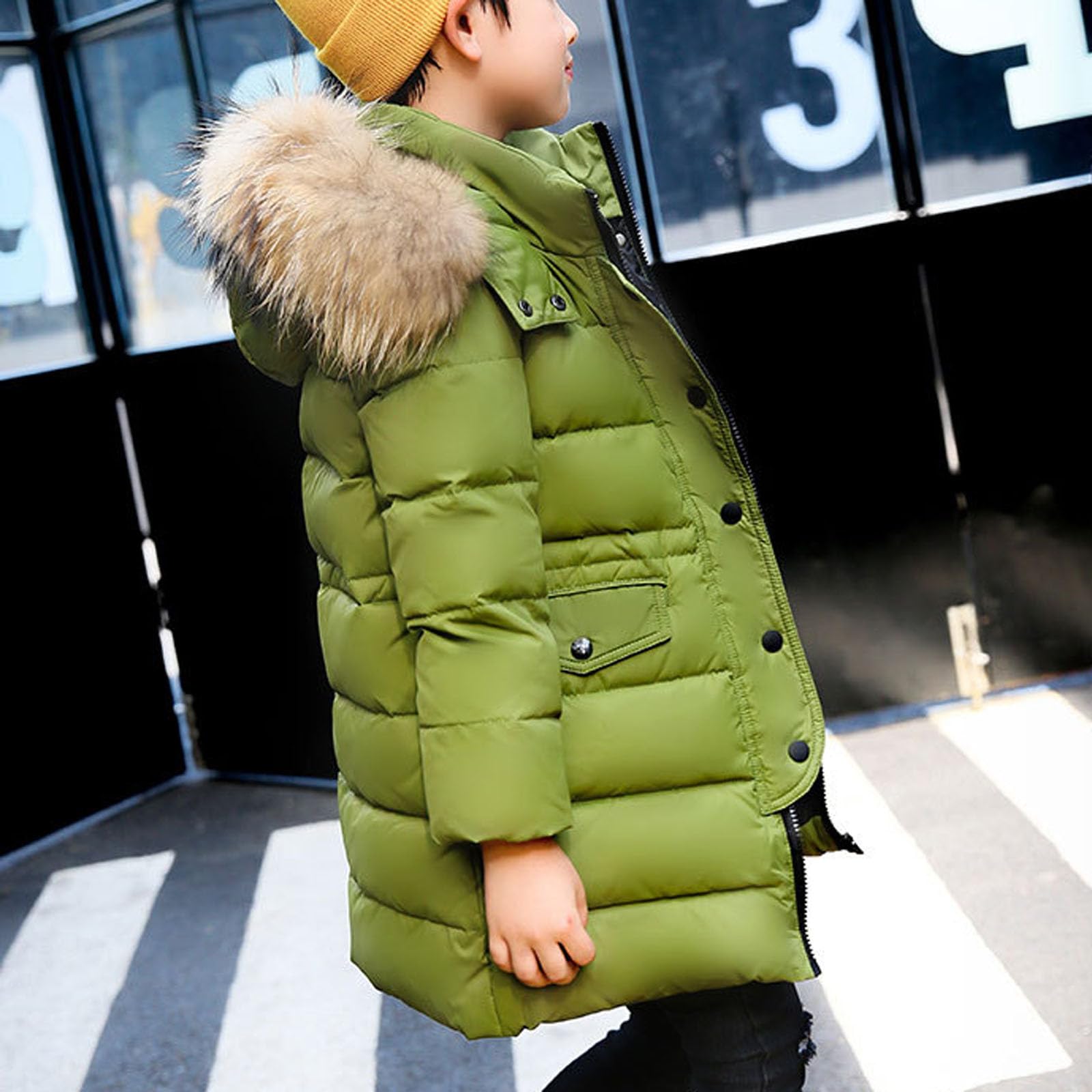 Chaquetas de plumón para niñas, abrigos acolchados gruesos con capucha de piel sintética, resistente al viento, con cremallera, abrigos acolchados versátiles de longitud media para niños de 2
