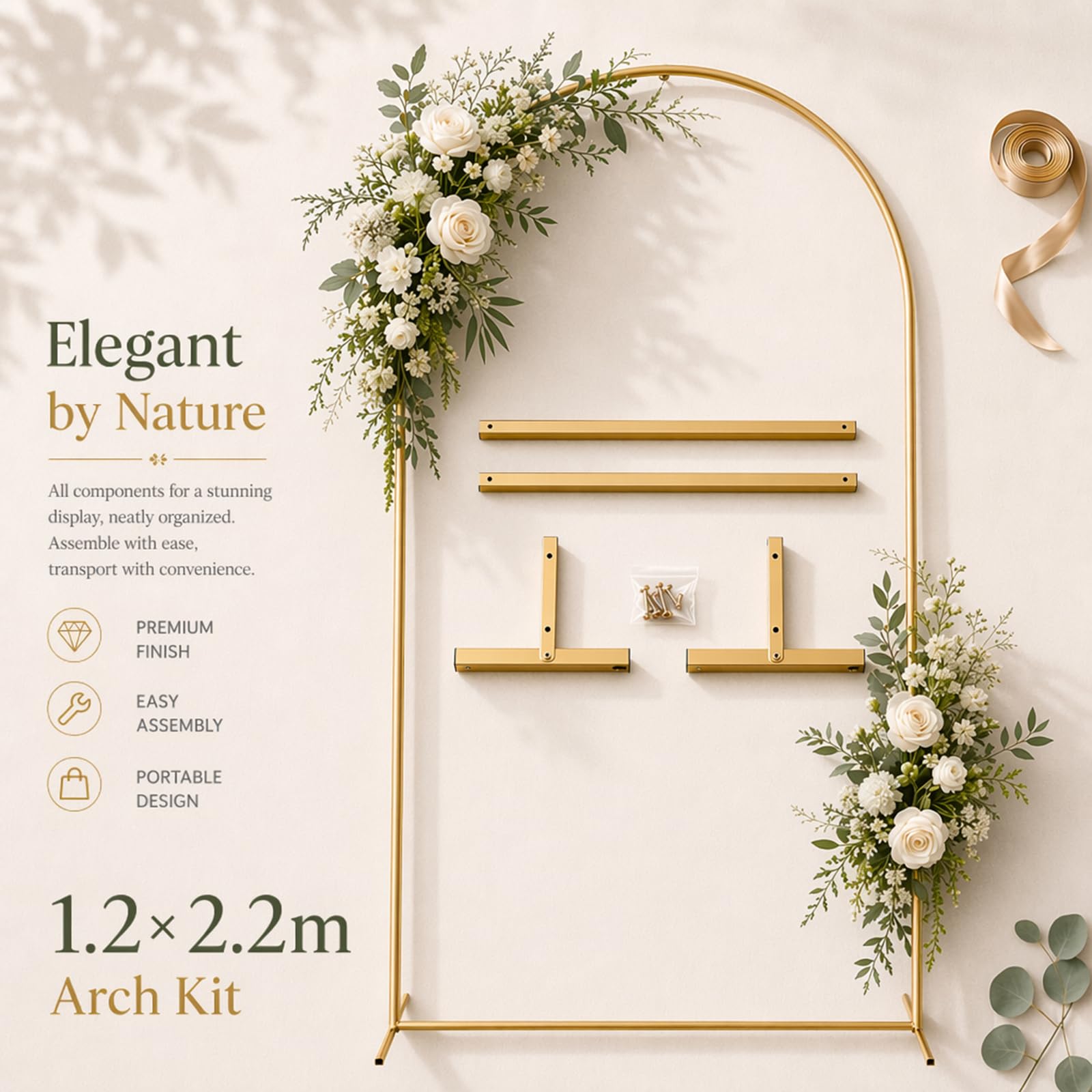 Goldfarbener Hochzeitsbogen 120x220cm – Eleganter Party-Hintergrund