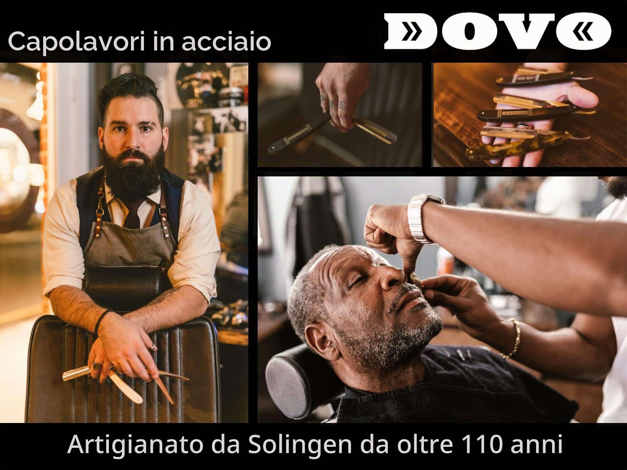 DOVO Rasoio a mano libera Prima Silver Steel - Rasoio dritto in acciaio al carbonio - 5/8 di pollice - testa rotonda - molatura completa - DOVO Solingen Rasoio barbiere