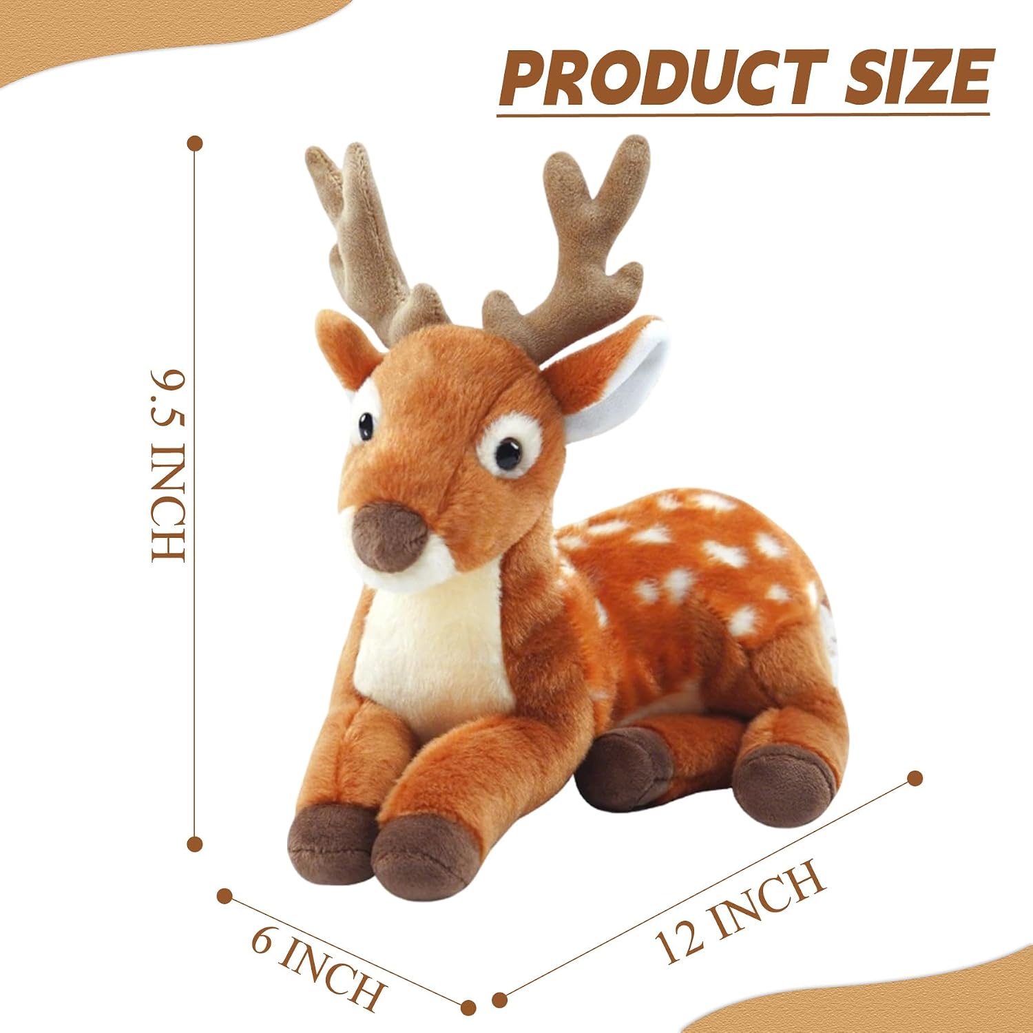 Realistic Deer Stuffed Animals 10 Inch Male Stuffed Deer Plush Toy,Lying Position Brown Deer Wild Animals,Soft Cuddly Toys Decoration for Christmas Birthday image 2
