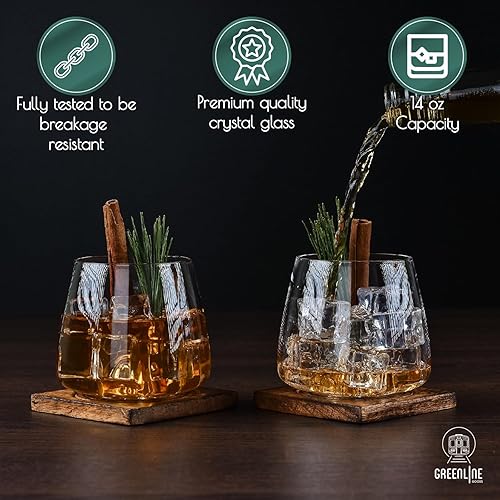 Miniatura 3 de Greenline Goods Juego de vasos de whisky | Cristal grande de 14 onzas | Juego de 2 soplados a mano – Vasos de degustación de bourbon y whisky de