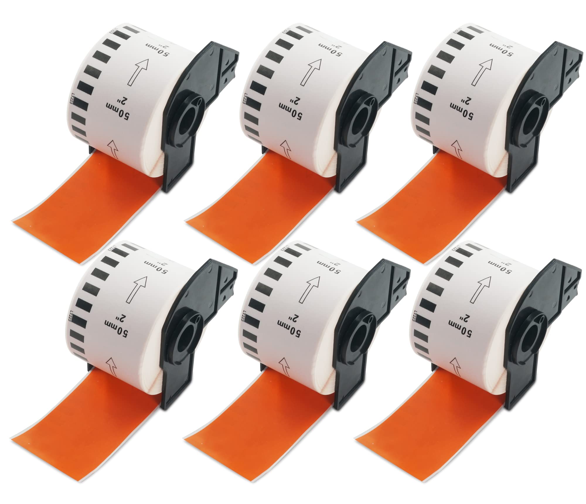 BETCKEY - 6 Rollen DK-22223 Endlosetiketten (Papier) Kompatibel mit Brother, 50mm x 30.48m, 6 Farbige Etiketten Orange für Brother QL Etikettendrucker