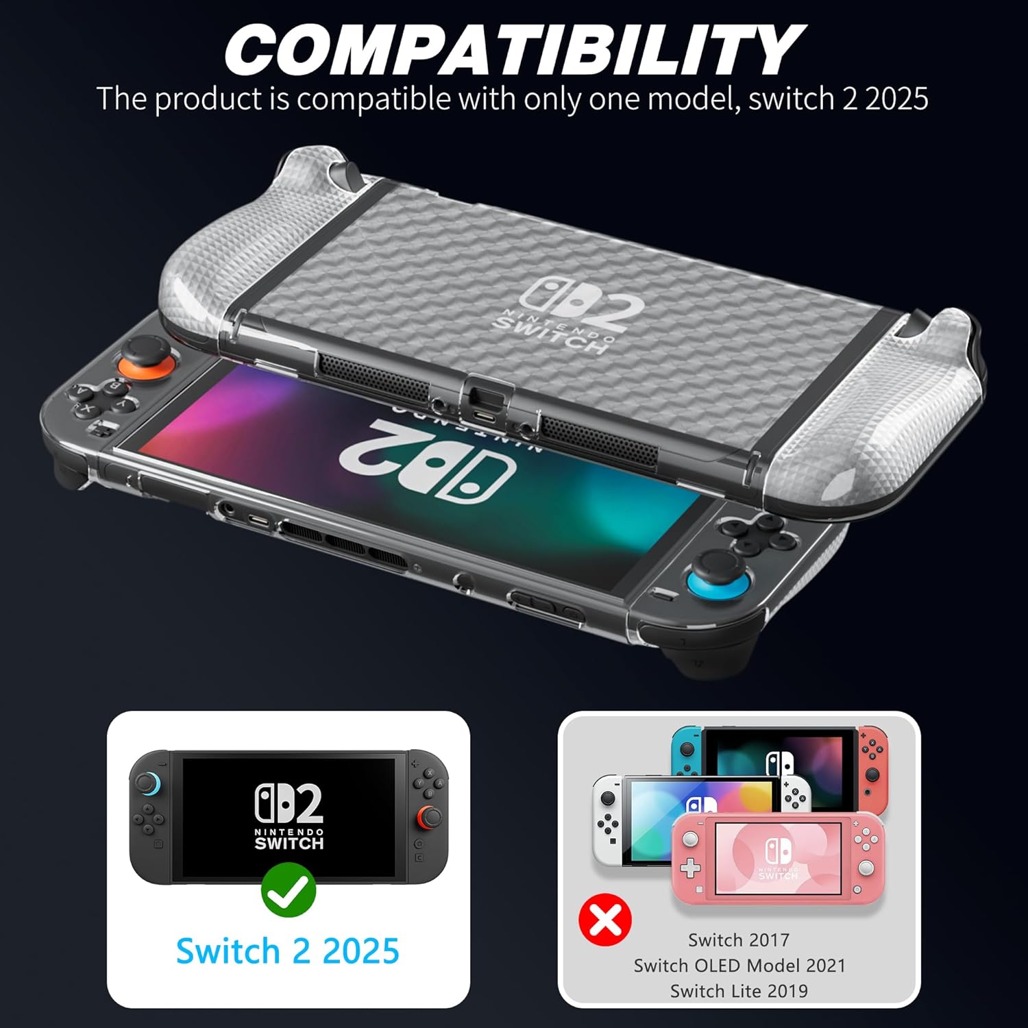 GLDRAM Case for Nintendo Switch 2 (2025), Soft TPU Protevtive Cover with Split Type Comfort Joycon 2 Controller Grip Shell for Switch 2 Accessories, Diamond Pattern Design (No Dockable) - Image 5