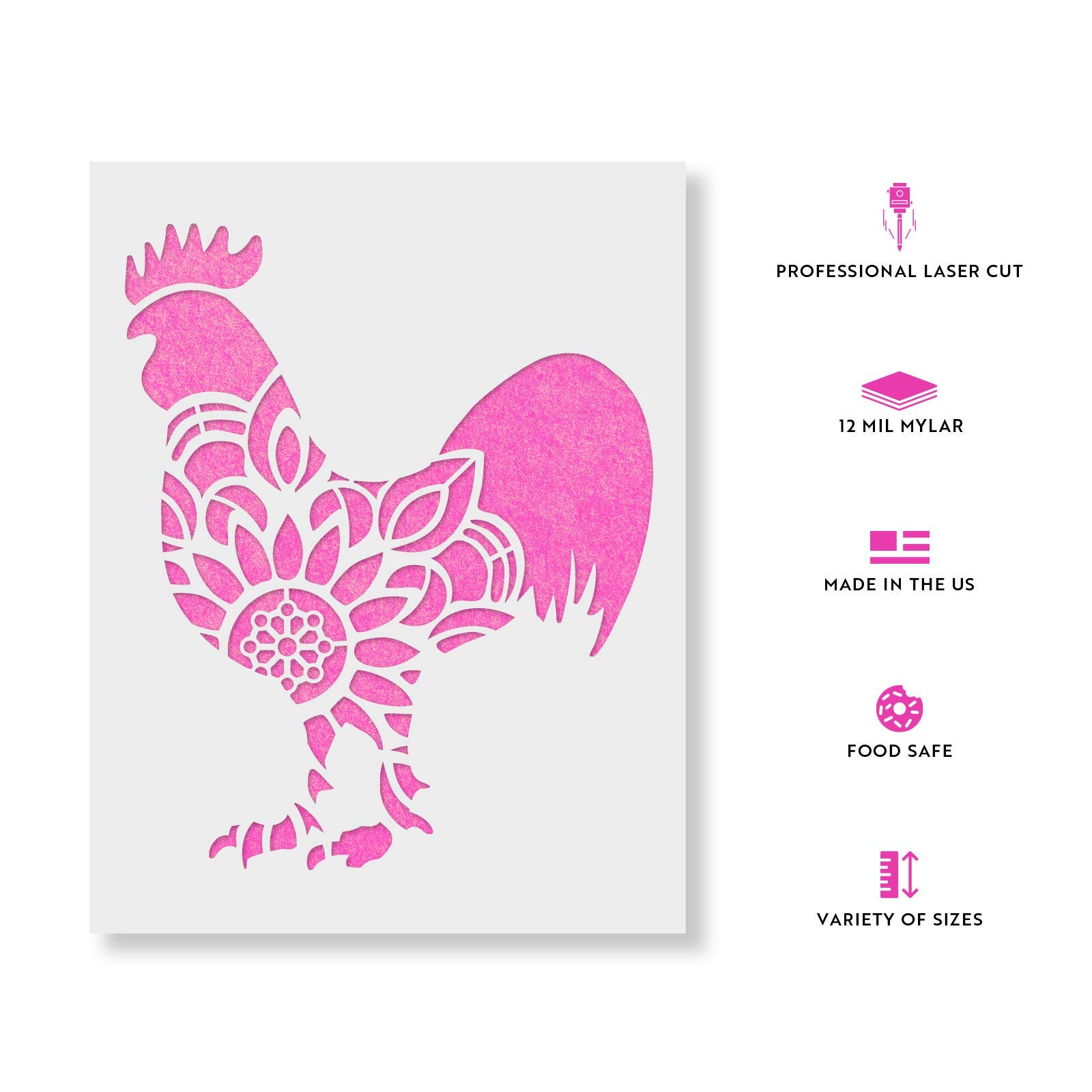 Mandala Rooster Stencil - Farm Stencils, Rooster