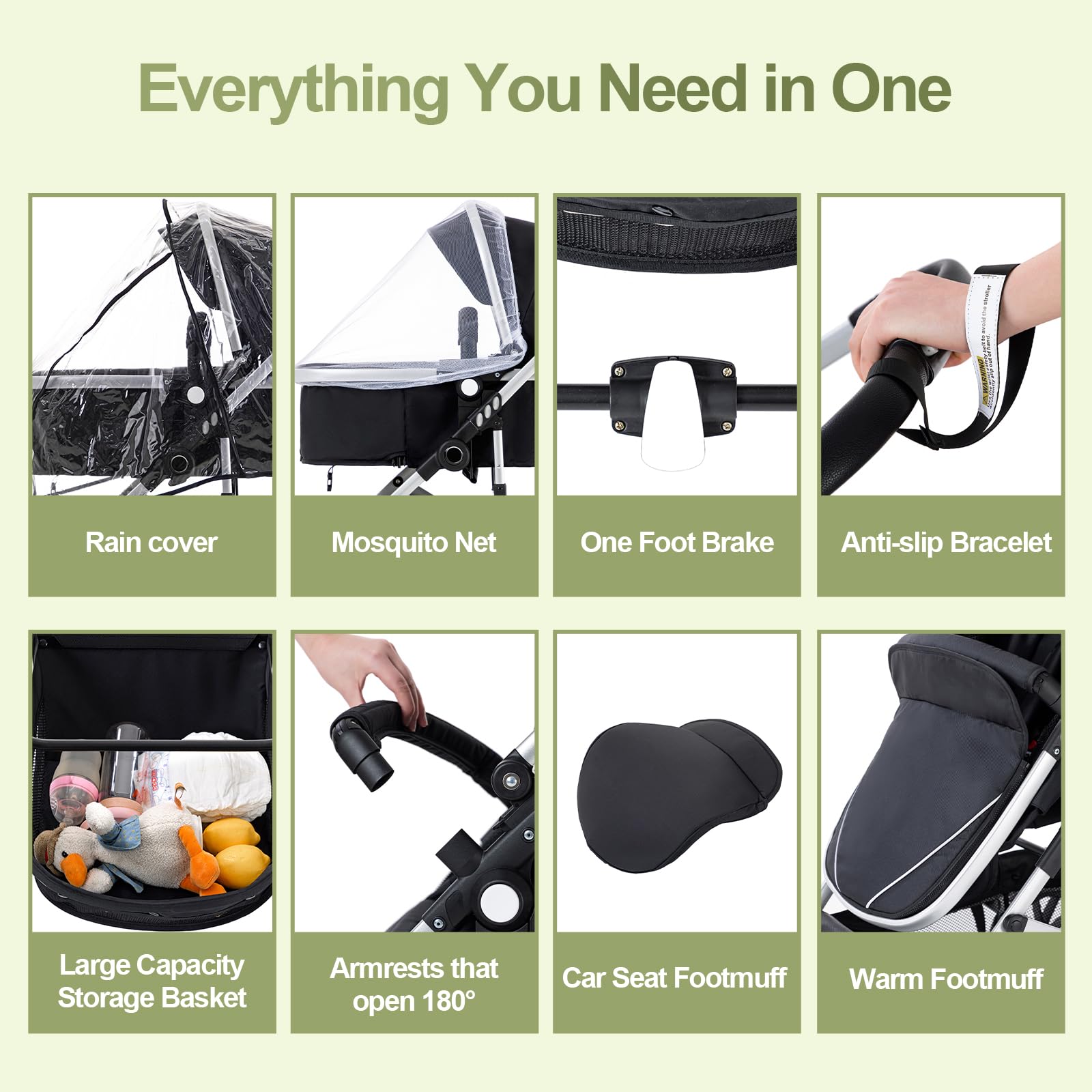Passeggino 3 in 1 con seggiolino auto pieghevole telaio alluminio per neonati 0-4 anni