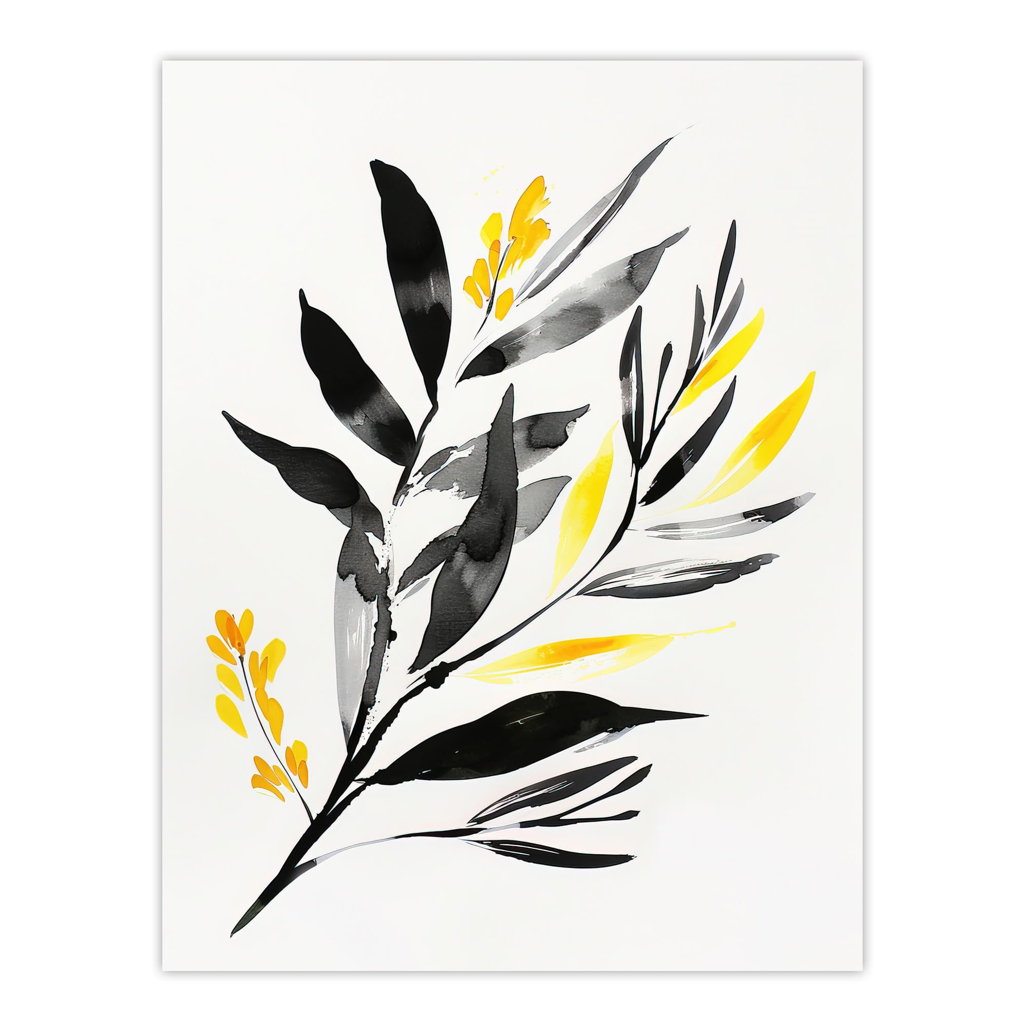 Artery8 Abstract Plant Lover Frond Black Yellow Botanical Living Room Large Wall Art Poster Print Thick Paper 18X24 Inch