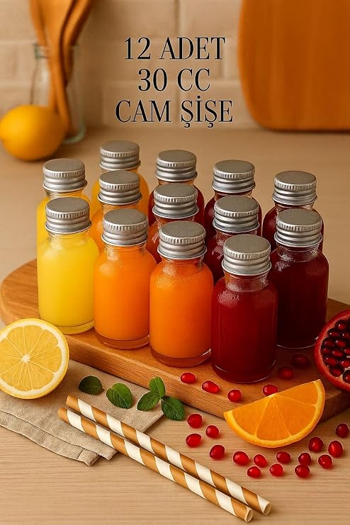 12 Adet Şeffaf Cam Shot Şişesi Sızdırmaz Gümüş Metal Kapaklı Kolonya Koku Süs Çok Amaçlı Şişe 30ml